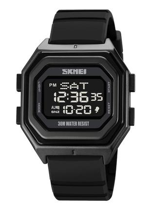 Skmei 1875pbk all black silicone, часы, мужские, стильные, на каждый день