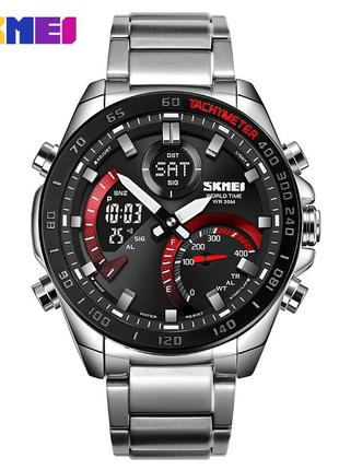 Skmei 1889rdbk silver-red-black, серебристые, часы, мужские, крепкие, стильные