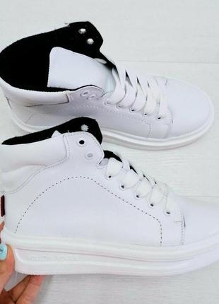Кеды кожаные р36-41 хайтопы белые ботинки сапоги хайтопи кеди черевики чоботи білі