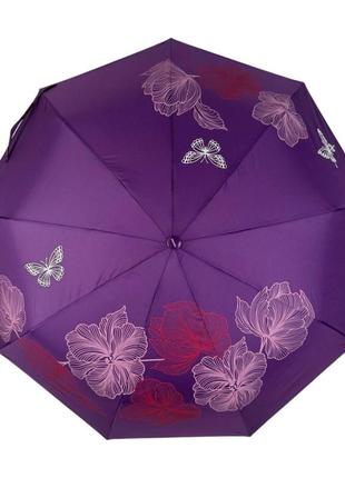 Фіолетова складна жіноча парасолька з квітами5 фото