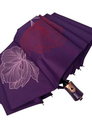 Фіолетова складна жіноча парасолька з квітами3 фото