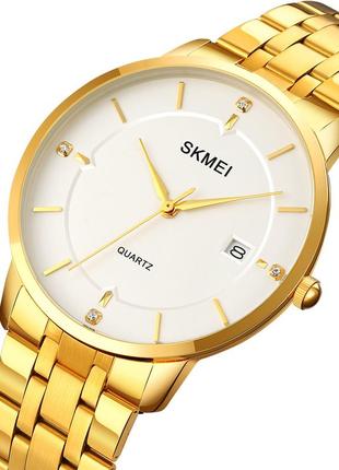 Skmei 1801sgd gold stainless steel, годинник, золоті, білі, стильні, міцні, чоловічі, на кожен день2 фото