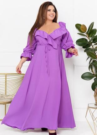 48-70р довга сукня на запах колір фіолет батал великі розміри святкова вечірня літня легенька бузок