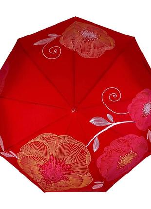 Червона складана жіноча парасолька з квітами5 фото