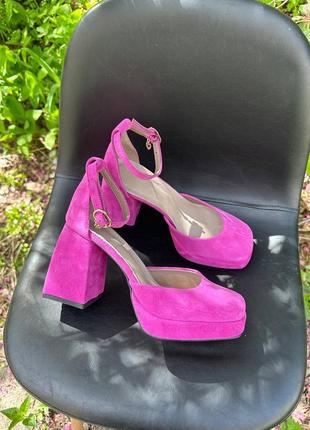 Яскраві замшеві туфлія фуксія рожеві малинові3 фото