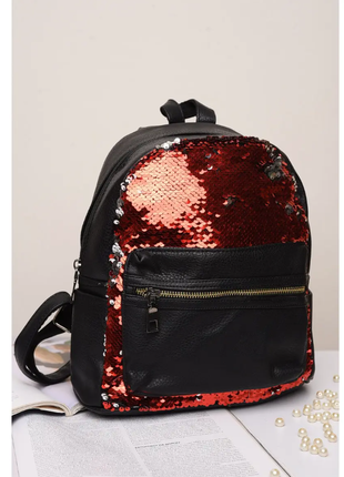 Рюкзак чорний з червоними паєтками екошкіра 150077c1 фото