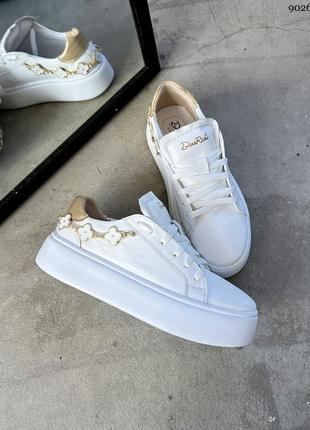 Кеди, білий/беж, натуральна шкіра