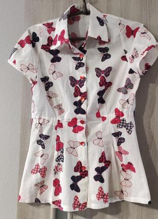 Сорочка з метеликами, бавовняна сорочка з коротким рукавом1 фото