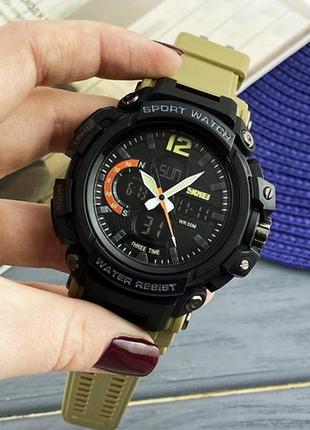 Часы тактические мужские skmei 1343 (black-khaki wristband) чёрный, хаки, олива
