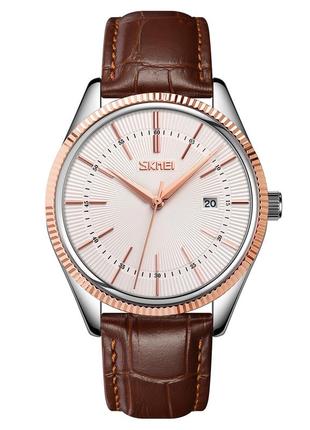 Skmei 9298trgsi rose-gold silver, годинник, коричневі, білі, стильні, міцні, чоловічі, на кожен день