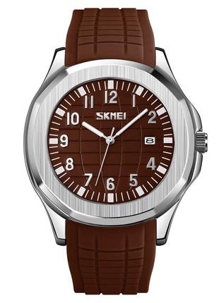 Skmei 9286bn brown, годинник, коричневі, метал, стильні, міцні, чоловічі, на кожен день, механічні1 фото