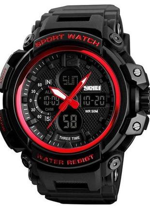 Skmei 1343 (1343rd) black-red, годинник, чорно-червоні, чоловічі, механічні, стильні