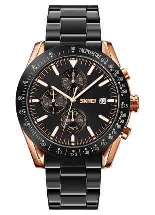 Skmei 9253rgbk rose gold-black, годинник, чорний, золотий, стильний, міцний, чоловічий, на кожен день