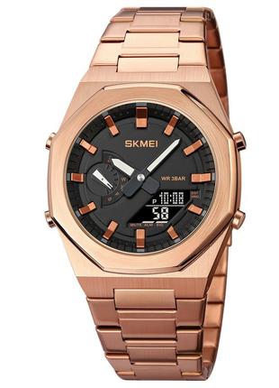 Часы мужские - женские skmei 1816rgbk (rose gold-black) цвет: бронзовый механические, с чёрным циферблатом