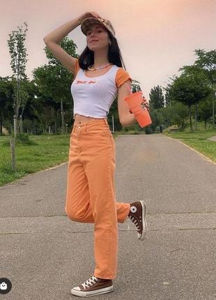 Круті якісні актуальні помаранчеві бавовняні прямі джинси straight mid waist jjxx