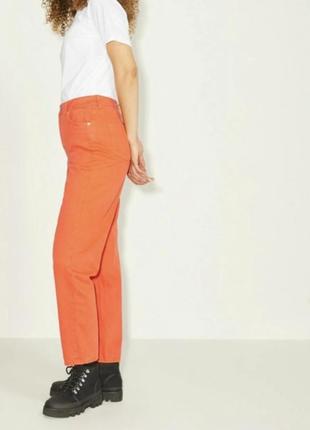 Крутые качественные актуальные оранжевые хлопковые прямые джинсы straight mid waist jjxx2 фото