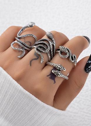 Набор колец змей 5 шт кольца змея унисекс в стиле панк рок хип-хоп гот4 фото