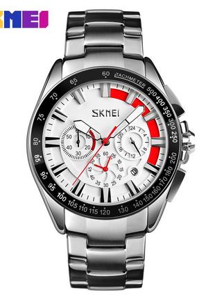 Skmei 9167wt white, часы, серебристые, стильные, прочные, мужские, на каждый день, механические