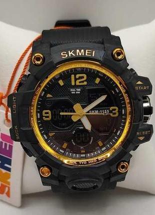 Спортивний тактичний чоловічий годинник skmei 1155 (black-gold), кварцовий, спортивний, каучук, 50м, 50атм