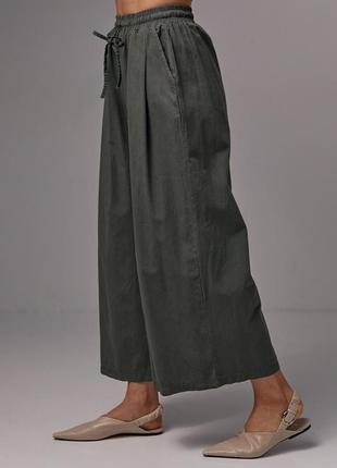 Штани - кюлоти жіночі зелені (хакі) легкі3 фото