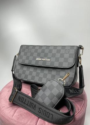 Жіноча сумка багет великий + ключниця в стилі луи виттон чорна в квадратик2 фото