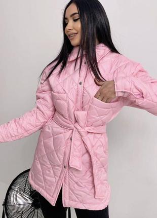 🔝 жіноча рожева стьобана куртка з поясом