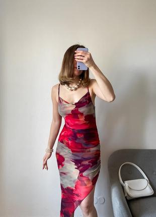 Принтована сукня міді із сіточки асиметричного крою2 фото