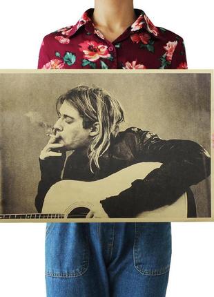 Ретро плакат kurt cobain resteq із щільного крафтового паперу 51x35.5cm. постер nirvana1 фото