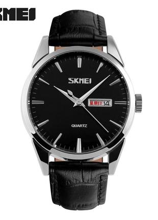 Skmei 9073sibk-b silver-black men, годинник, чорні, стильні, міцні, чоловічі, на кожен день, механічні