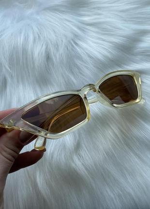 Новые солнцезащитные очки кошачий глаз желтые с коричневыми линзами6 фото