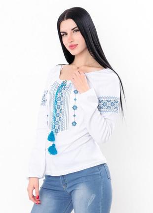 Вышиванка женская белая, біла жіноча вишиванка, вишита трикотажна сорочка вишиванка