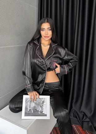 Брендовая пижама женская атласная victoria's secret, женская пижама сатин с рубашкой виктория секрет