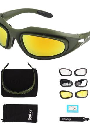 Тактичні окуляри олива  зі знімними дужками 4 типи лінз
