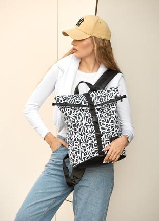 Жіночий рюкзак рол sambag rolltop kzn - чорний принт "graphity"4 фото