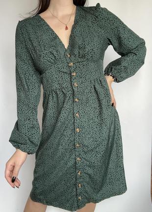 Зелена сукня в горошок на ґудзиках2 фото