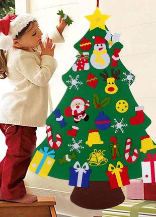 Фетровая новогодняя елка сделай сам resteq 100х70 см. елка на стену с игрушками на липучках. елка настенная из1 фото