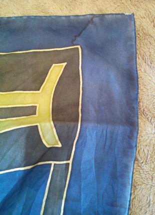Шелковый платок  ручной окрас батик шов роуль 90х 89 знак зодиака близнецы.6 фото