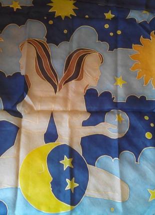 Шовковий хустку ручної забарвлення батік шов роуль 90х 89 знак зодіаку близнюки.