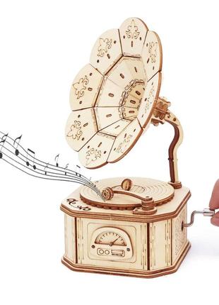 Деревянная музыкальная шкатулка граммофон с мелодией бетховен - к элизе (beethoven -...