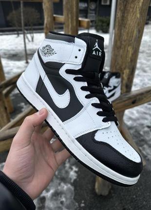 Кроссовки высокие nike air jordan 1 (white / black)2 фото