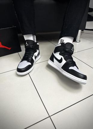 Кроссовки высокие nike air jordan 1 (black white gray)5 фото