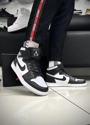 Кроссовки высокие nike air jordan 1 (black white gray)7 фото