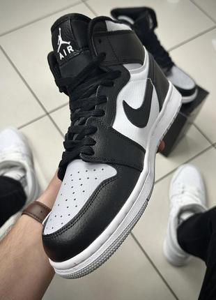 Кроссовки высокие nike air jordan 1 (black white gray)3 фото