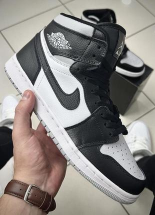 Кроссовки высокие nike air jordan 1 (black white gray)2 фото