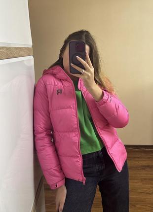 Яркий стильный розовый спортивный натуральный куртка пуховик barbie reebok 36/s