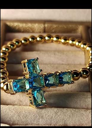 Браслет блакитний хрест в металі