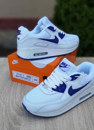 Спортивные женские кроссовки nike air max 90 / найк аир макс / обувь демисезонная спортивная для спорта, йоги, бега тренажерного зала белые с синим3 фото