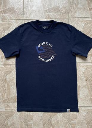 Футболка carhartt work in progress big logo navy tee y2k streetwear hype vintage sb