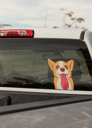 Наклейка вінілова декоративна на автомобіль кольорова "коргі. зображення собаки на задньому склі"
