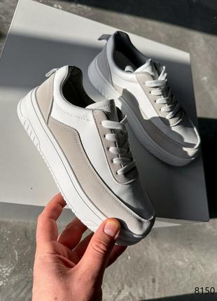 Кросівки жіночі laura білі + беж екошкіра/екозамша